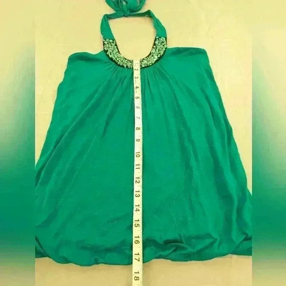 Studio Y Teal Women's Size Small Teal Halter Top With Beaded Neckline Tie Neck - Picture 6 of 13